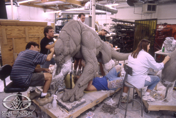 Sculpting Kothoga at Stan Winston Studio. Clockwise from left - Christopher Swift, David Grasso, Ian Stevenson, David Monzingo, and Crash McCreery.