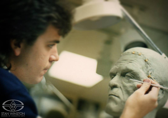 Tom Woodruff, Jr. sculpts the Frankenstein's monster makeup over a life-cast of actor&nbsp;Tom Noonan.