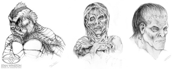 Stan Winston's concept designs for the Gillman, the Mummy, and&nbsp;Frankenstein's Monster.&nbsp;Due to licensing issues, the crew had to create characters that were suggestive — but not exact copies — of Universal's iconic monsters.