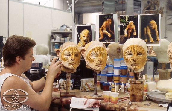 Mark Maitre paints facial prosthetic appliances for the leopard-man, Lo-Mai, played by Mark Dacascos.