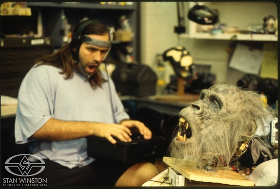 Gorilla mechanic Rich Haugen tests one of the Grays' radio-controlled heads.