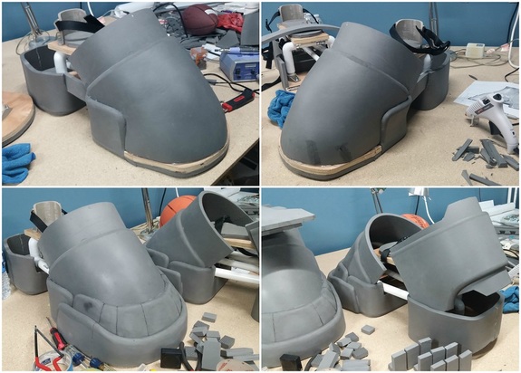 Foam work begins! Heat, stretch, heat, stretch, cut, trim, heat, stretch, etc.