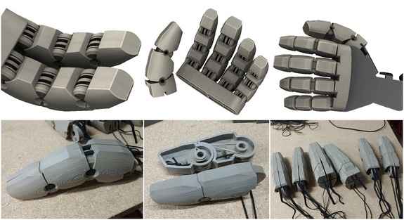 MKII of the fingers in the CAD software and the 3D printed pieces.