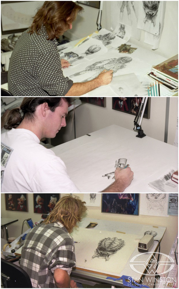 Artists in action. Top to bottom: John Rosengrant, Ian Stevenson, and Mark Crash McCreery.