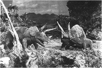 Two triceratops from The Lost World (1925); stop-motion effects by Willis O’Brien.