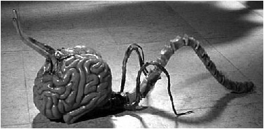 Brain creature from Fiend Without a Face (1958), stop-motion effects by K. L. Lupel.