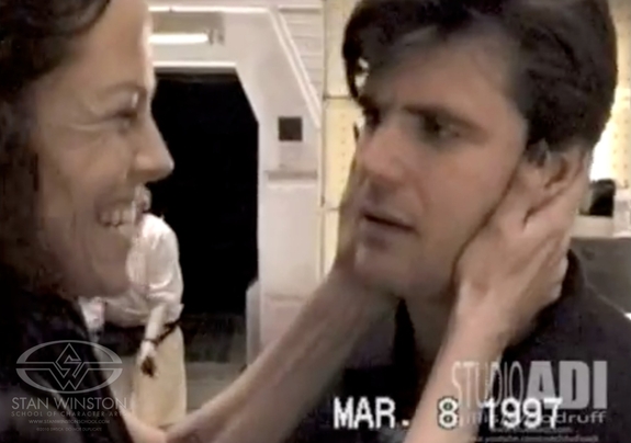 Sigourney Weaver teaches Alec Gillis French on the set of Alien: Resurrection.