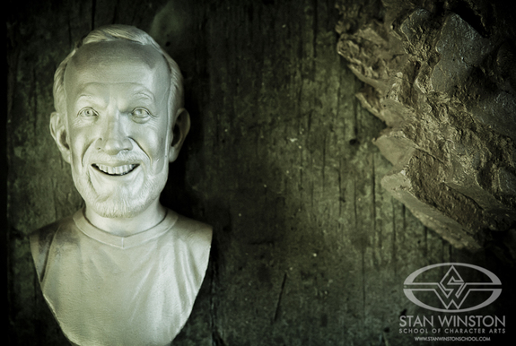The cleaned bronze bust of Stan Winston awaits the next step: Metal Chase.