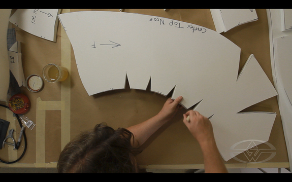 Ted Haines begins constructing the larger shapes to build out the T-Rex piece.