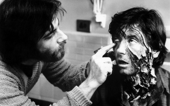 Rick Baker touches up some rotting flesh on Jack (Griffin Dunne)&nbsp;for An American Werewolf in London, the film that gave Steve Johnson the opportunity to work side-by-side with his idol.