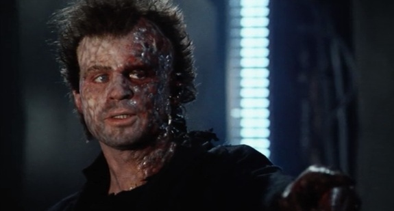 Treat Williams as a zombie in makeup designed by Steve Johnson for the film Dead Heat.