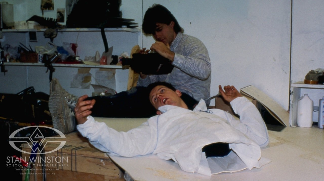 Alec Gillis and fellow SWS crewmember, Julian Caldow, film an early test of the Bishop ripped-in-half effect.